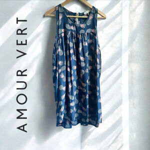 88%OFF❣️ Amour Vert Navy Pink Pineapple Print Silk Sleeveless Mini Dress, M